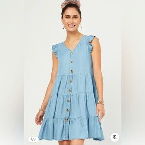 Hayden Los Angeles Light Denim Ruffle Button Down Tiered Dress Women’a Small